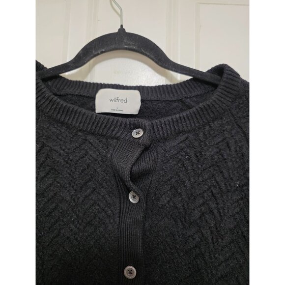 Aritzia Wilfred Women's Black Button-Up Knit 100% Marino Wool Cardigan Sweater S - Picture 9 of 9